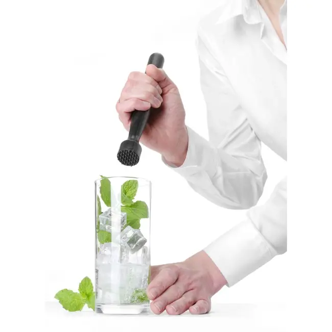 BarUp Cocktail muddler – geribbelde kop – zwart – ⌀34x207 mm
