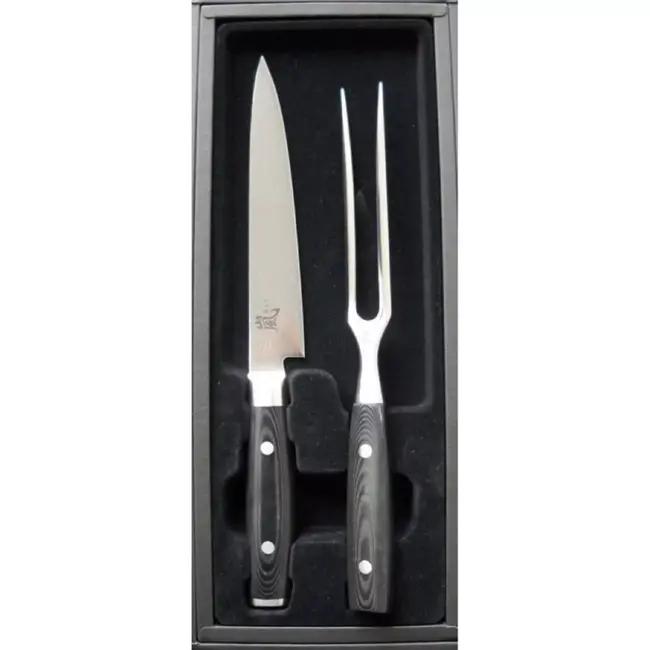 Yaxell Ran Messenset – Giftset – 2-delig – Vleesmes van 18 cm en een Vleesvork van 16 cm – 69 Lagen Damaststaal – VG10 Staal – 61 HRC – Canvas-Micarta Heft