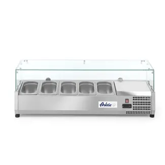 Arktic Opzetkoelvitrine GN 1/4 – RVS – 5 bakken – 1205x335x460 mm – Tempratuur -2/8°C – gehard glas