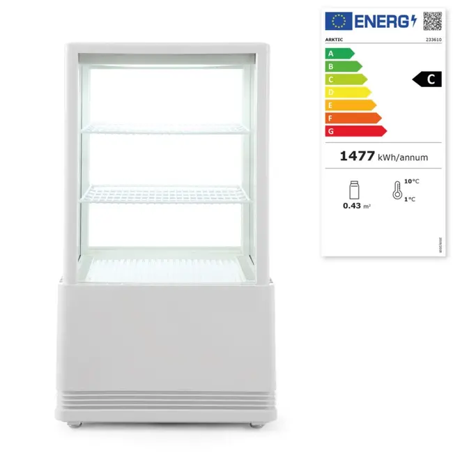Arktic Compacte koelvitrine – 58L – wit – dubbelglas – LED-verlichting – energiezuinig