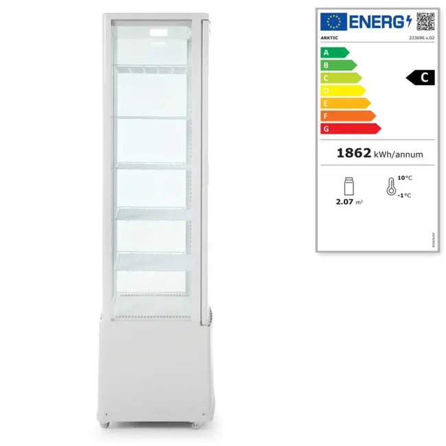Arktic Koelvitrine – 270L – wit – LED-verlichting – verrijdbaar – anti-condens – 5 schappen