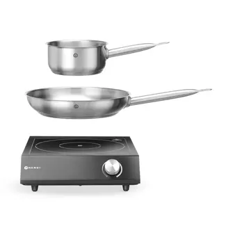 HENDI Complete inductiekookplaat set – 3500W – inclusief steelpan en koekenpan – zwart – 31 vermogensniveaus