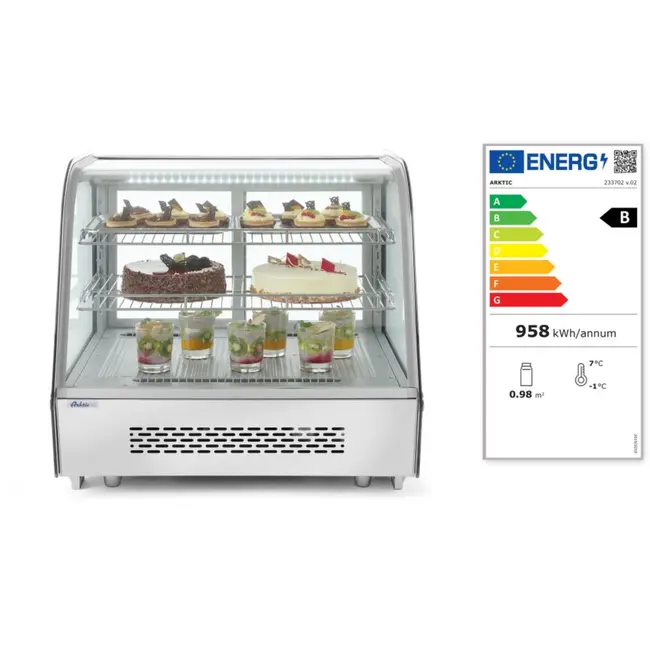 Arktic Gebaksvitrine – 120L – dubbelglas – LED-verlichting – geforceerde koeling