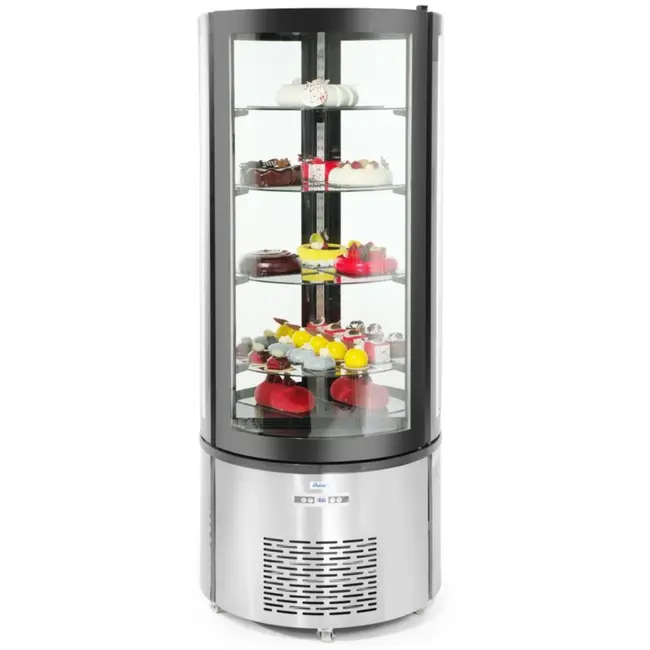 Arktic Ronde gebaksvitrine – 360L – LED-verlichting – Geforceerde luchtkoeling – Verrijdbaar – Roestvrij staal