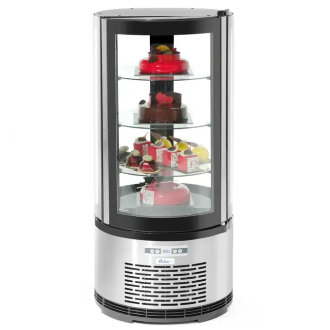 Arktic Ronde gebaksvitrine – 100L – LED-verlichting – 3 verstelbare schappen – roestvrij staal