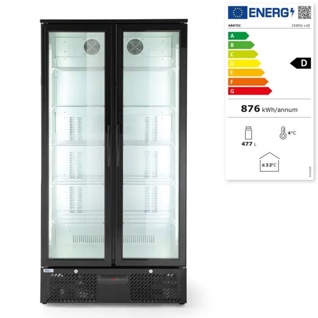 Arktic Ruime backbar koelkast – dubbele deuren – LED-verlichting – 477L – zwart