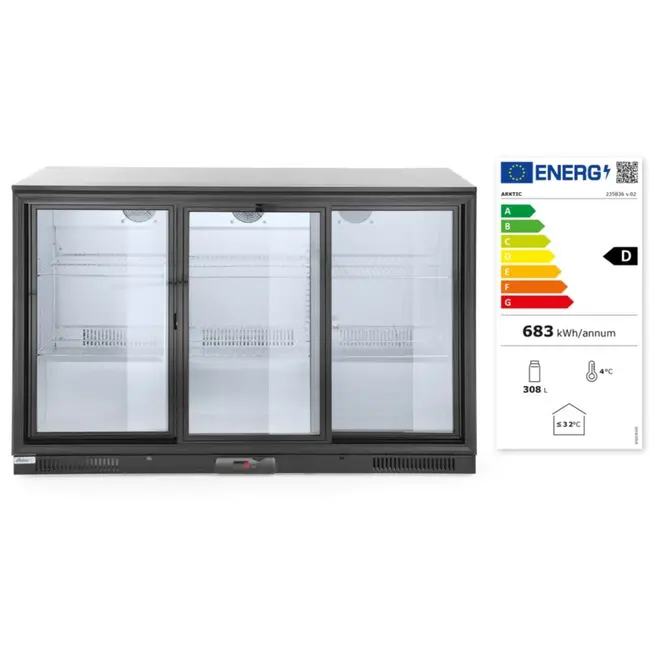 Arktic Ruime backbar koelkast – drie schuifdeuren – LED-verlichting – zwart – 308L