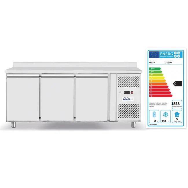 Arktic Ruime vrieswerkbank – 3 deuren – 420L – roestvast staal – geforceerde luchtkoeling – digitaal display