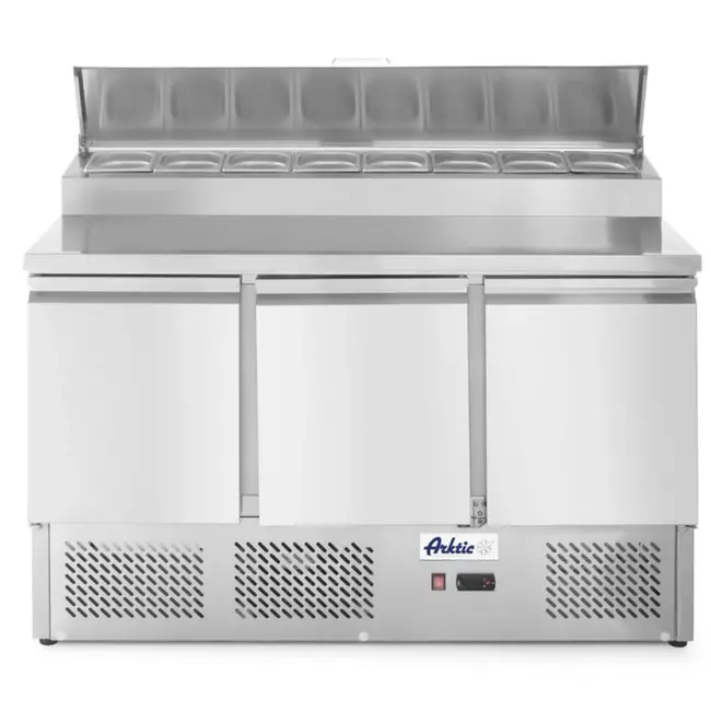 Arktic Saladette met 3 deuren – verhoogde GN vitrine – 380L – roestvast staal – geforceerde luchtkoeling