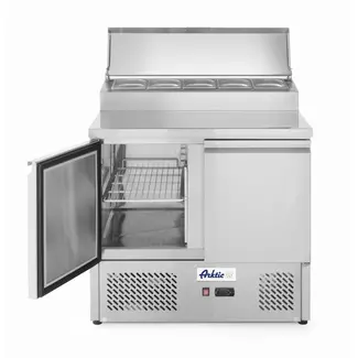 Arktic Saladette met 2 deuren en verhoogde GN vitrine – 300L – 900x702x1265 mm – roestvast staal – geforceerde luchtkoeling