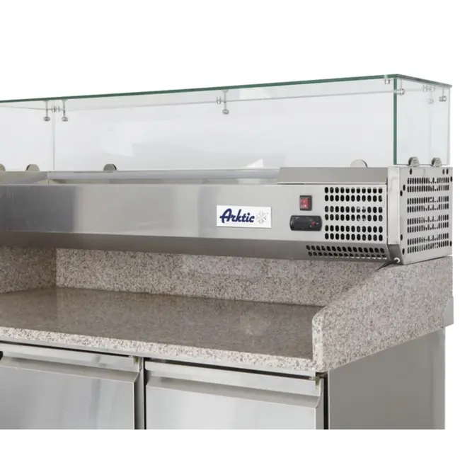 Arktic Pizzawerkbank met koelvitrine – 3 deuren – roestvast staal – granieten werkblad – 380+40L