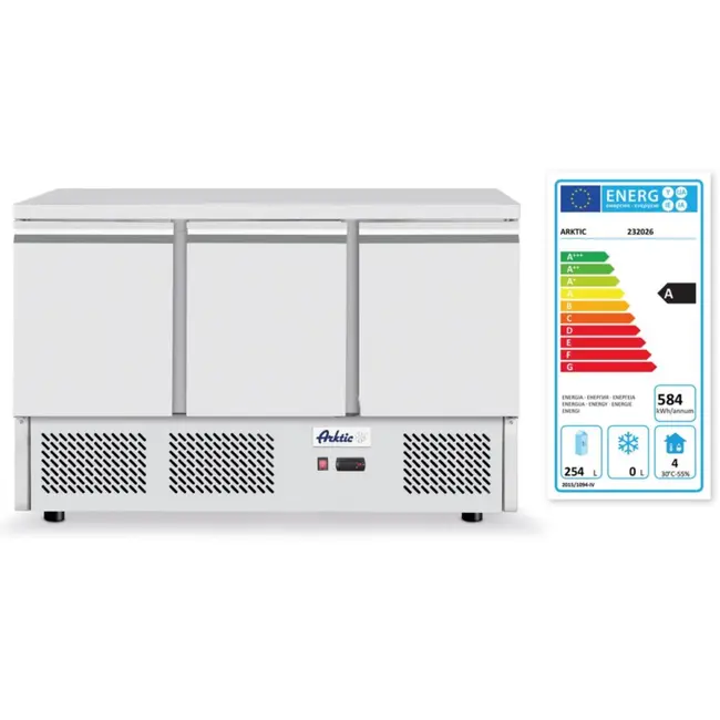 Arktic Pizzawerkbank met koelvitrine – 3 deuren – roestvast staal – granieten werkblad – 380+40L