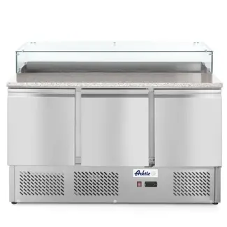 Arktic Pizzawerkbank met 3 deuren – granieten werkblad – geforceerde luchtkoeling – 380L – roestvast staal