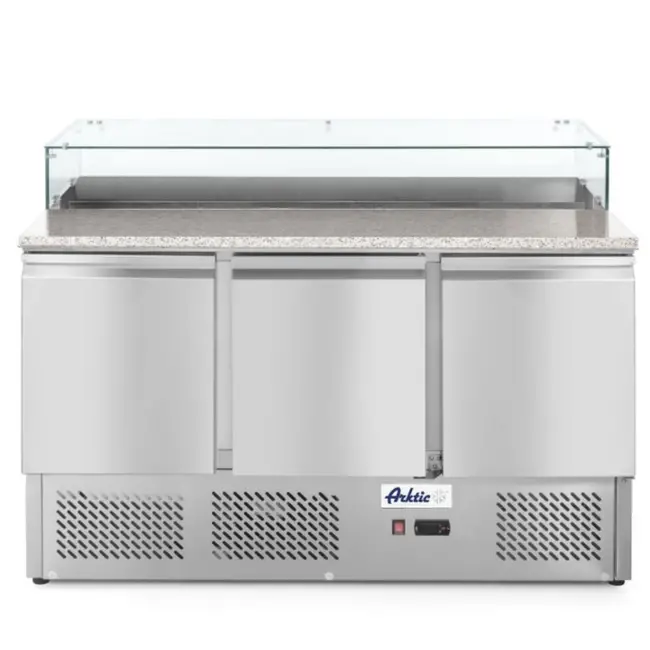 Arktic Pizzawerkbank met 3 deuren – granieten werkblad – geforceerde luchtkoeling – 380L – roestvast staal