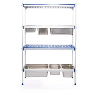 HENDI Aluminium opbergrek voor GN containers – geanodiseerd – polypropyleen planken – 1120x355x1685 mm – draagvermogen 150 kg