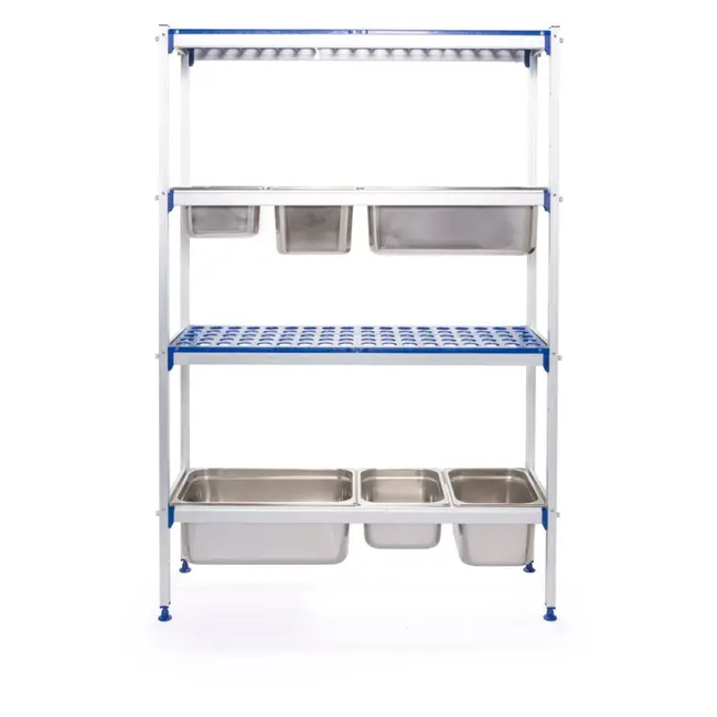 HENDI Aluminium opbergrek voor GN containers – geanodiseerd – polypropyleen planken – 1120x355x1685 mm – draagvermogen 150 kg
