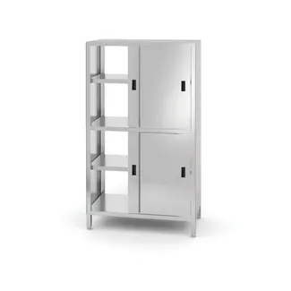 HENDI Doorgangskast met tussenblad en schuifdeuren – roestvrij staal – 800x500x1800 mm