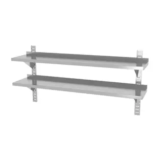 HENDI Dubbel verstelbare wandplank – roestvast staal – 1400x300x600 mm – 2 schappen – 25 kg draagkracht