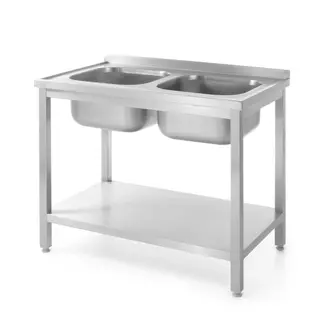 HENDI Dubbele gootsteen met schap – roestvrij staal – 1000x700x850 mm – verstelbare voeten