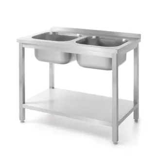 HENDI Dubbele spoeltafel met schap – 2 wasbakken – roestvast staal – 1000x600x850 mm