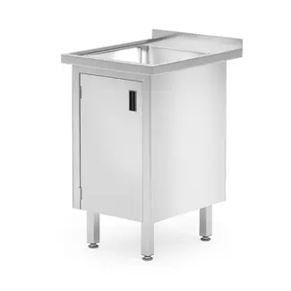 HENDI Enkele spoeltafel met kast – gelast – 600x600x x(H)850 mm – roestvrij staal – verstelbare voetjes