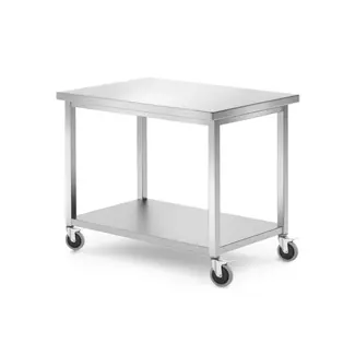 HENDI Mobiele tafel met plank – roestvast staal – 1000x700x850 mm – zwenkwielen met rem