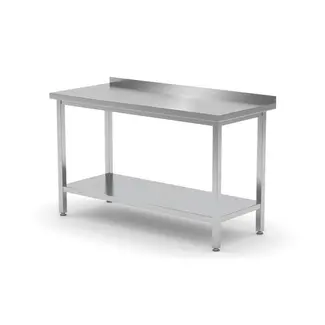 HENDI Muurwerktafel met opstaande rand en schap – 600 mm diep – verstelbare poten – roestvast staal
