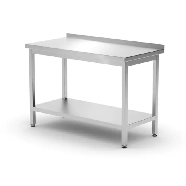 HENDI Muurwerktafel met opstaande rand en schap – 600 mm diep – 1200x600x x(H)850 mm – roestvast staal