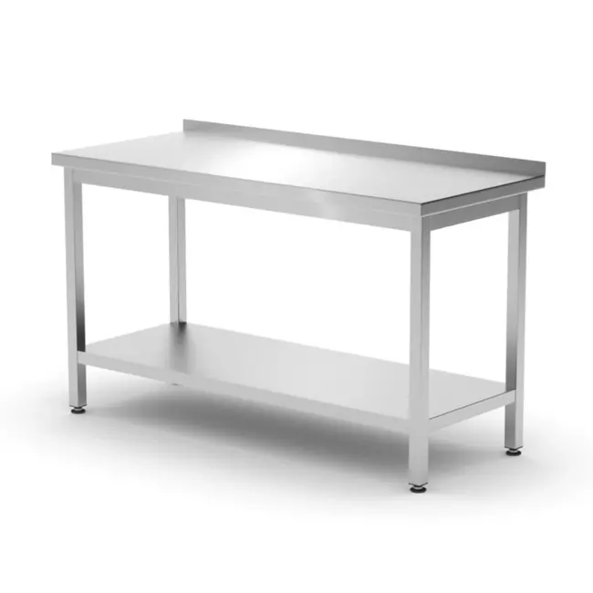 HENDI Muurwerktafel met opstaande rand en schap – 1400x600x x(H)850 mm – roestvast staal – verstelbare poten
