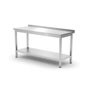 HENDI Muurwerktafel met opstaande rand en schap – 600 mm diep – verstelbare poten – roestvast staal – 1600x600x x(H)850 mm