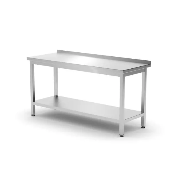 HENDI Muurwerktafel met opstaande rand en schap – 600 mm diep – verstelbare poten – roestvast staal – 1600x600x x(H)850 mm