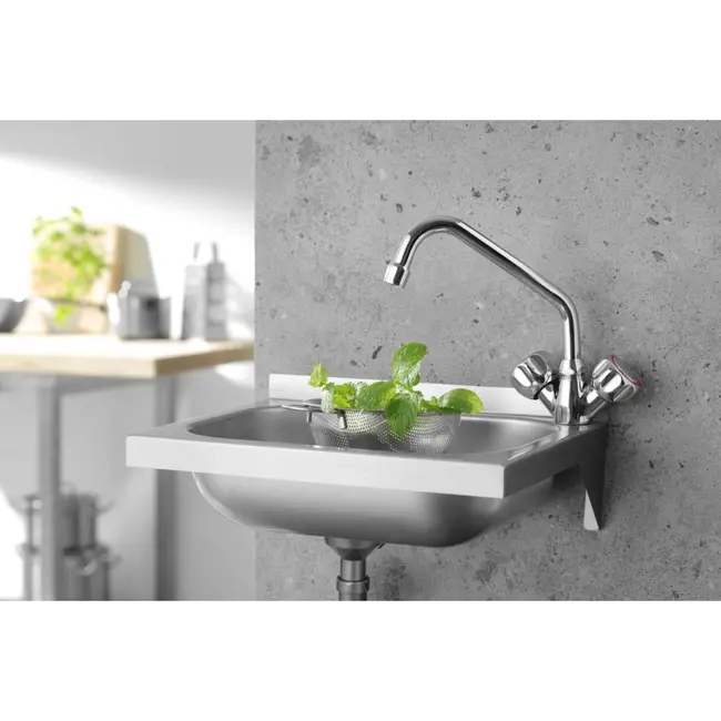 HENDI Roestvrijstalen spoelbak – wandmontage – 400x290x145 mm – kraan- en afvoergaten