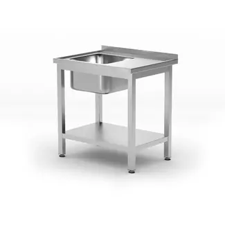HENDI Spoeltafel met enkele spoelbak en legplank – zelfmontage – links – 800x600x850 mm