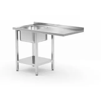 HENDI Spoeltafel met plank en ruimte voor onderbouwvaatwasser – links – 1200x700x850 mm – roestvast staal