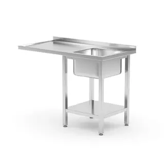 HENDI Spoeltafel met plank en ruimte voor onderbouwvaatwasser – rechts – 1200x700x850 mm – roestvast staal