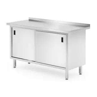 HENDI Wandwerktafel met kast – gelast – roestvast staal – 1400x600x850 mm – verstelbare poten