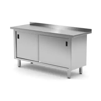 HENDI Wandwerktafel met kast – gelast – roestvast staal – 1600x600x850 mm – verstelbare voeten