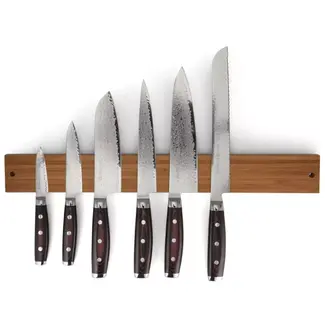 Yaxell Super Gou Messenset – 7-delig – Bamboe Magneetstrip met 6 Messen – 161 Lagen Damaststaal – SG2 Staal – 63 HRC – Canvas-Micarta Heft