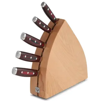 Yaxell Super Gou Messenset – 6-delig – Beukenhouten Messenblok met 5 Messen – 161 Lagen Damaststaal – SG2 Staal – 63 HRC – Canvas-Micarta Heft