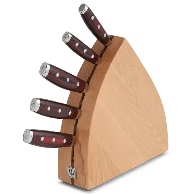 Yaxell Super Gou Messenset – 6-delig – Beukenhouten Messenblok met 5 Messen – 161 Lagen Damaststaal – SG2 Staal – 63 HRC – Canvas-Micarta Heft