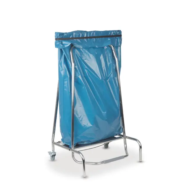 HENDI Roestvrijstalen afvalzakhouder – voetbediening – 2 wielen met rem – 70/80L