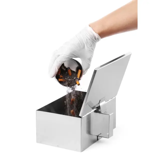 HENDI Asverzamelaar – brandveilig – zelfdovend – met scharnierend deksel – 202x170x91 mm