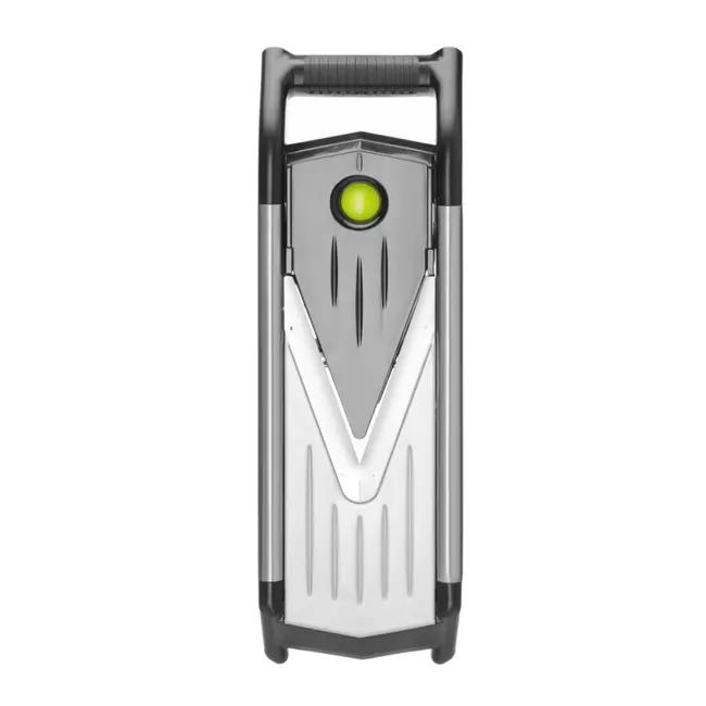 HENDI Multifunctionele mandoline – V-vormig blad – Verstelbare snijdikte – Inclusief julienne pads – Zwart