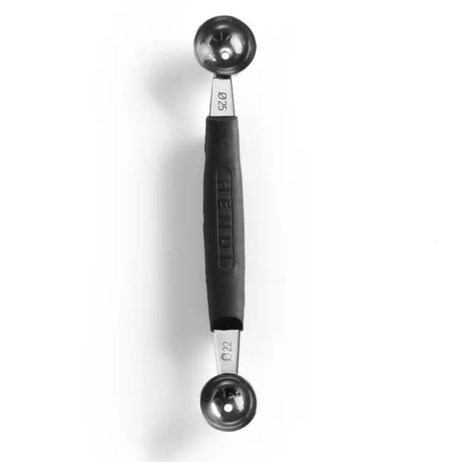 HENDI Dubbele meloenbolletjeslepel – 22-25 mm – zwart – 165 mm
