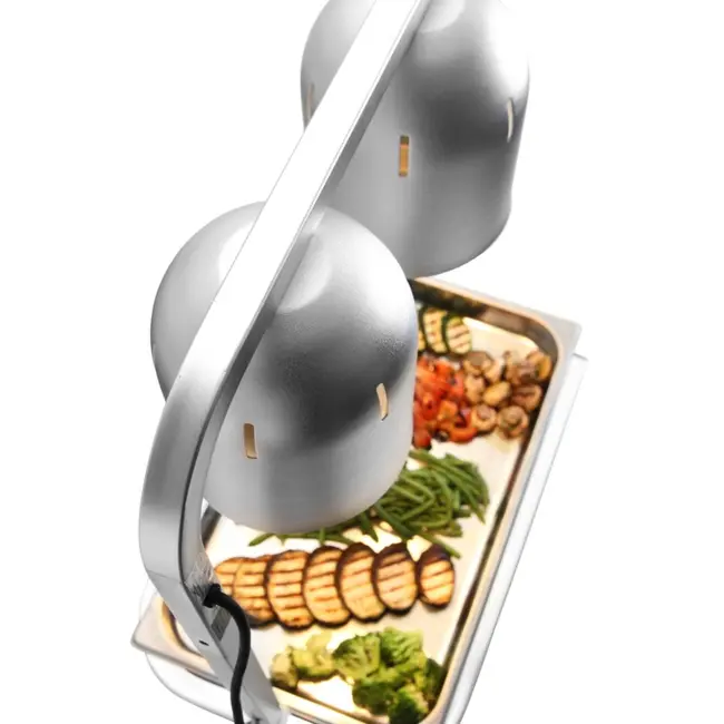 HENDI Infrarood warmhoudbrug – verstelbare hoogte – versplintering bestendige lampen – zilver – 230V/250W