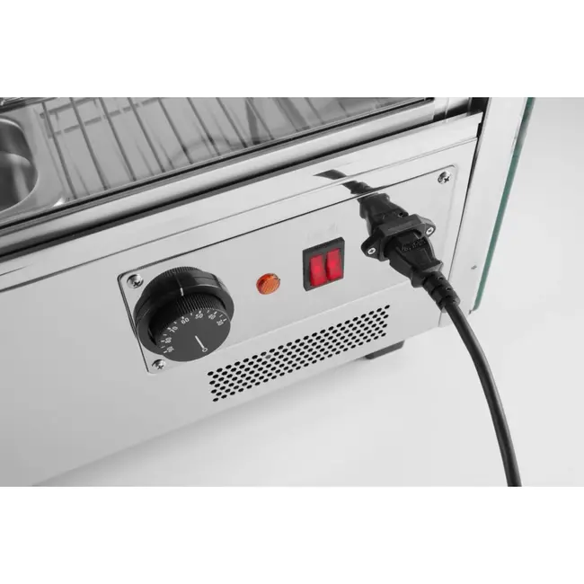 HENDI Warmhoudvitrine – 160 Liter – Dubbel Glas – LED Verlichting – RVS – 885x570x680 mm