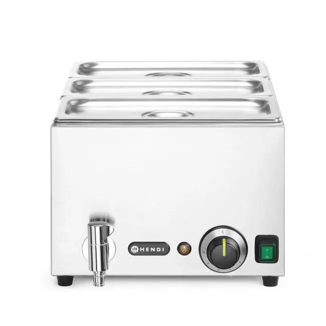 HENDI Bain-marie set met afvoerkraan – 3x GN 1/3 en deksel – energiebesparend – roestvrij staal – 230V/1000W
