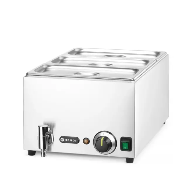 HENDI Bain-marie set met afvoerkraan – 3x GN 1/3 en deksel – energiebesparend – roestvrij staal – 230V/1000W