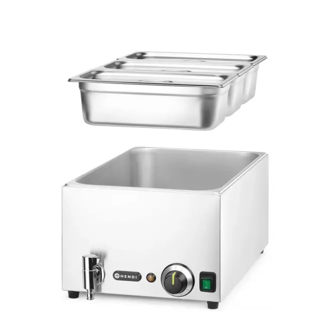 HENDI Bain-marie set met afvoerkraan – 3x GN 1/3 en deksel – energiebesparend – roestvrij staal – 230V/1000W