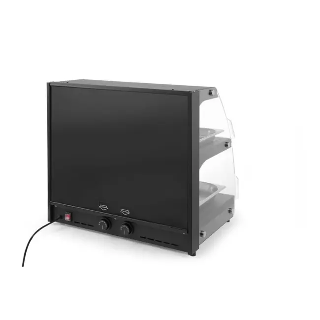 HENDI Warmhoudvitrine – Tweelaags – Kwarts Verwarming – 650x485x630 mm – RVS & Gehard Glas